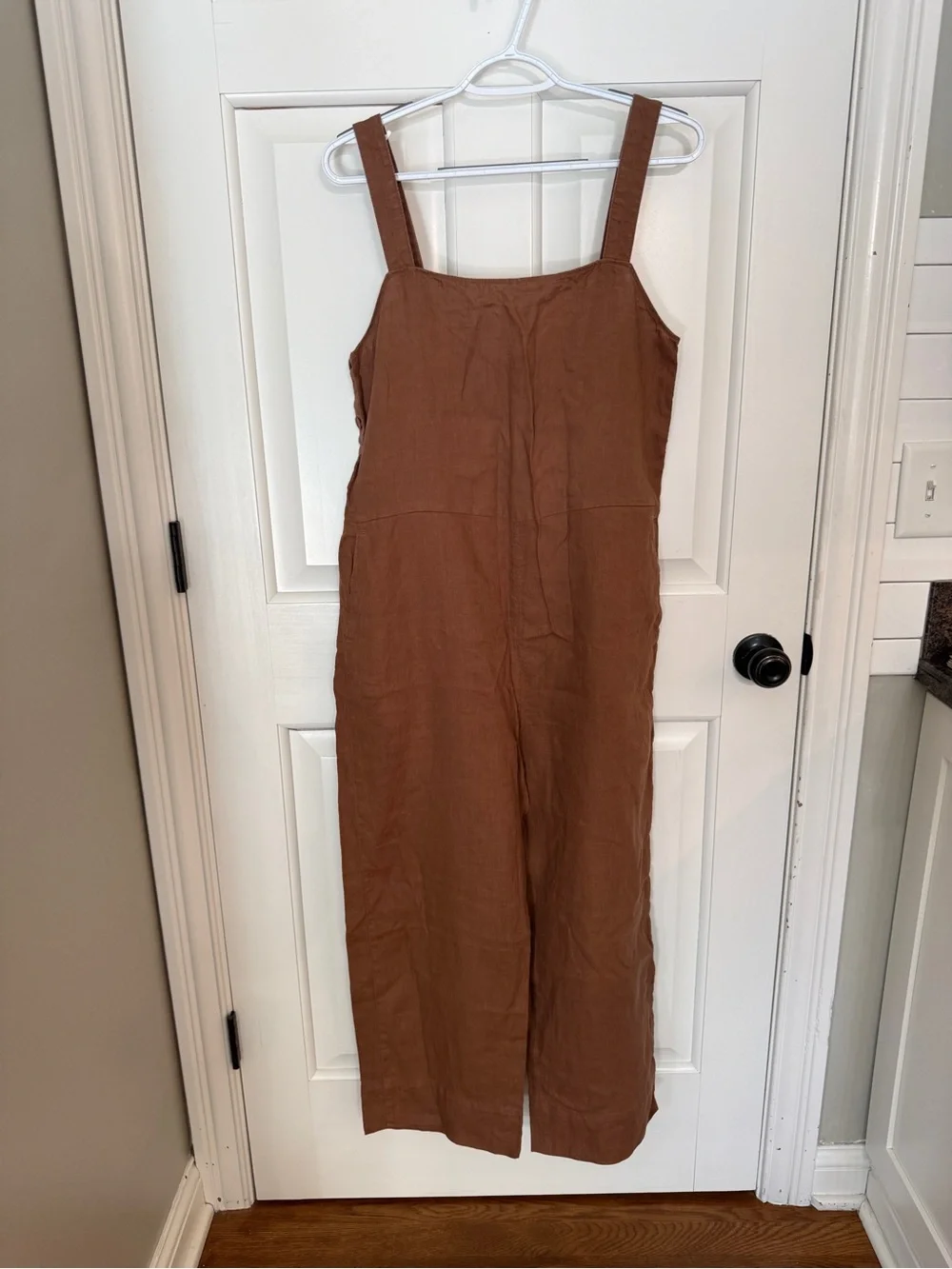 Everlane The Linen Side-Button Jumpsuit Wide Leg Brown Pockets 25694